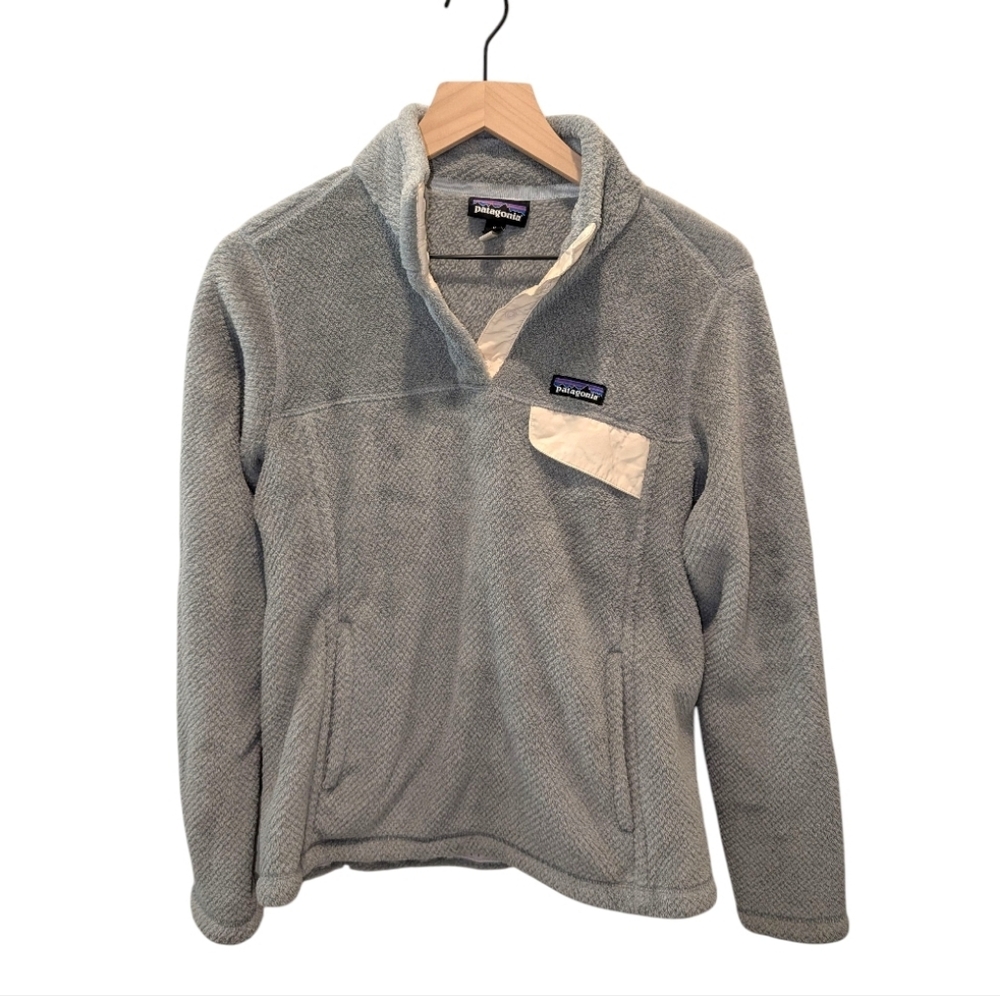 Patagonia Re-Tool Snap-T Fleece Pullover Gray Cream Size M Spring Cozy Snap